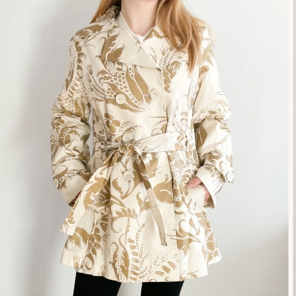 CAbi Wimbledon Courtside Double Breasted Short Trench Coat Metallic Floral - M - Picture 1 of 16